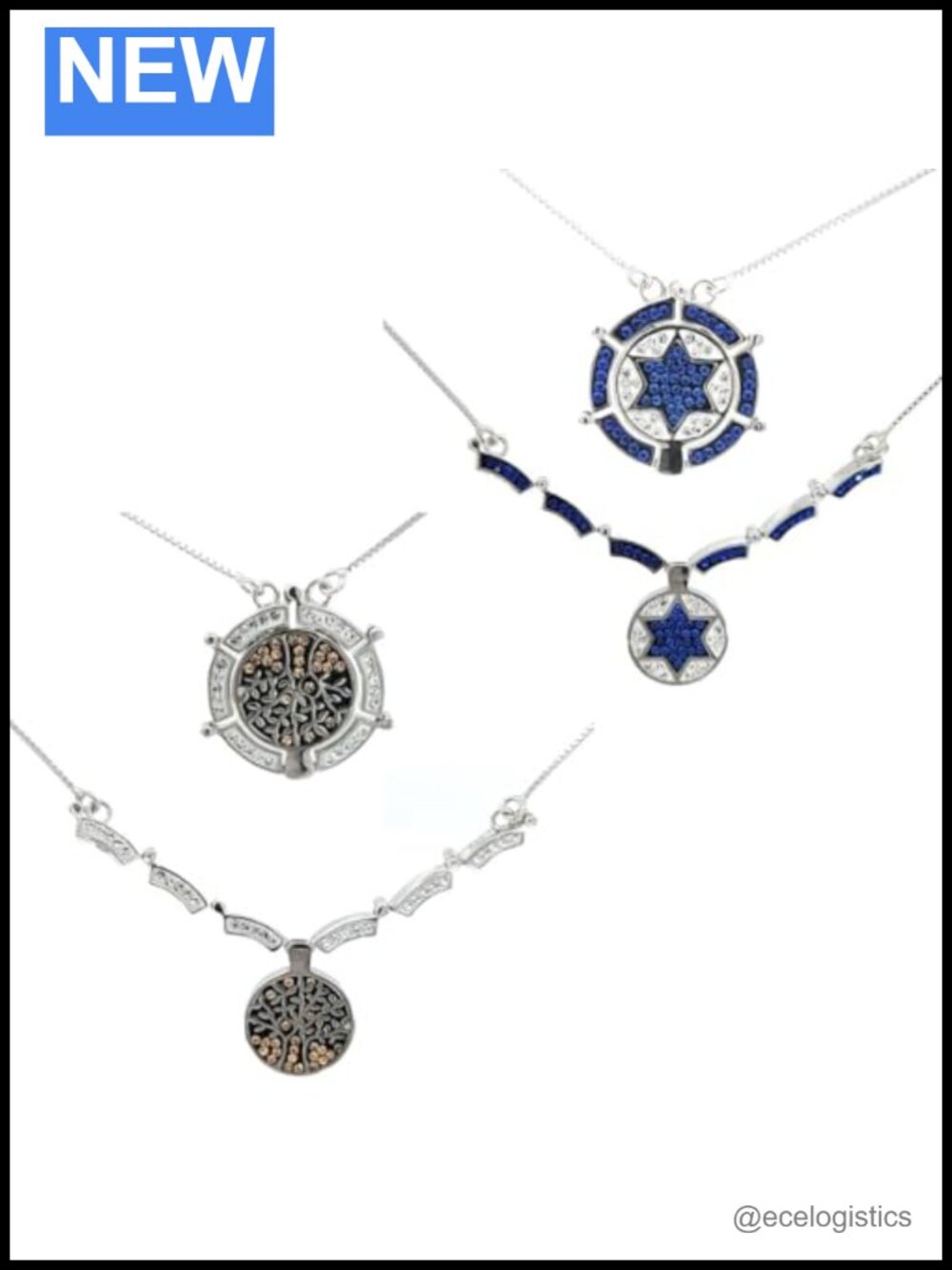 Butterfly Star of David Reversible Pendant Necklace Sterling Silver